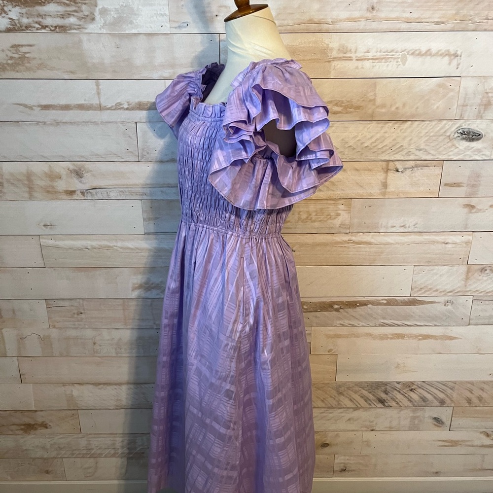 NWT size M Banana Republic Purple Tiered Midi Dress with Flutter Sleeves - Picture 6 of 11